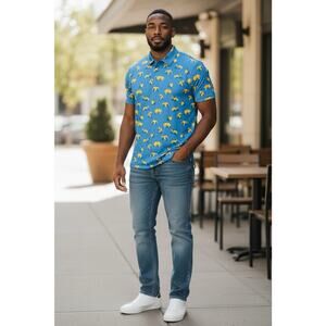 Waggle Men's Blue 3XL Golf Polo Shirt You're Golden Bears AOP Short Sleeve
